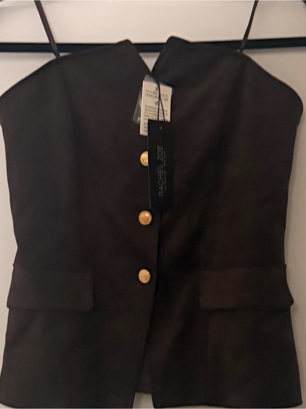 Rachel Zoe Brown Faux-Suede Sleeveless Blazer with Gold Buttons - Picture 4 of 9